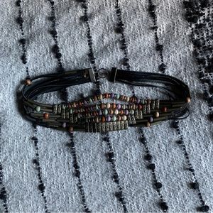 Vintage Leather Bead Statement Belt Muted Boho California Accessory Metalwork